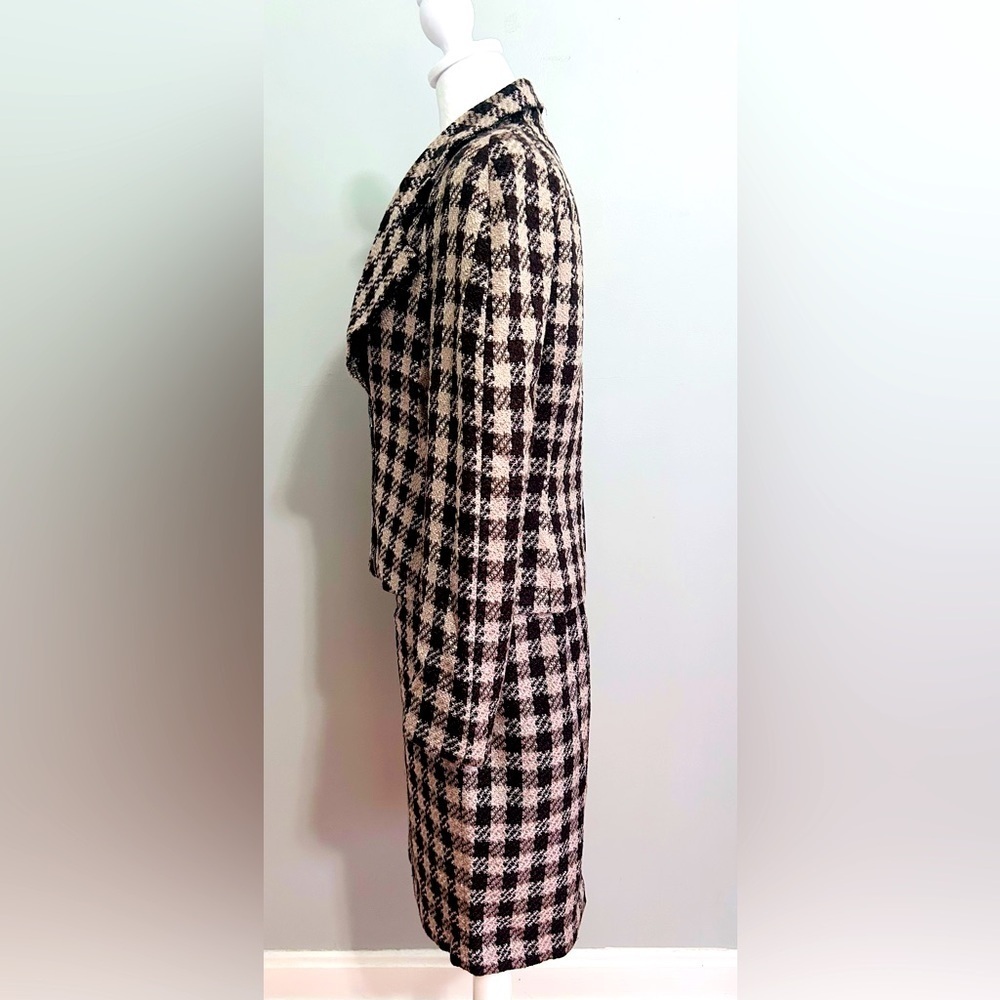 Ellen Tracy Size 6 Brown & Beige Gingham Tweed Skirt Suit Set Careerwear - Picture 5 of 7